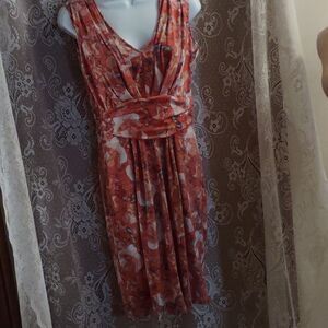 Simply Vera Women's Size XS‎ Coral blue Floral Dress Banded Waist Draped Bodice